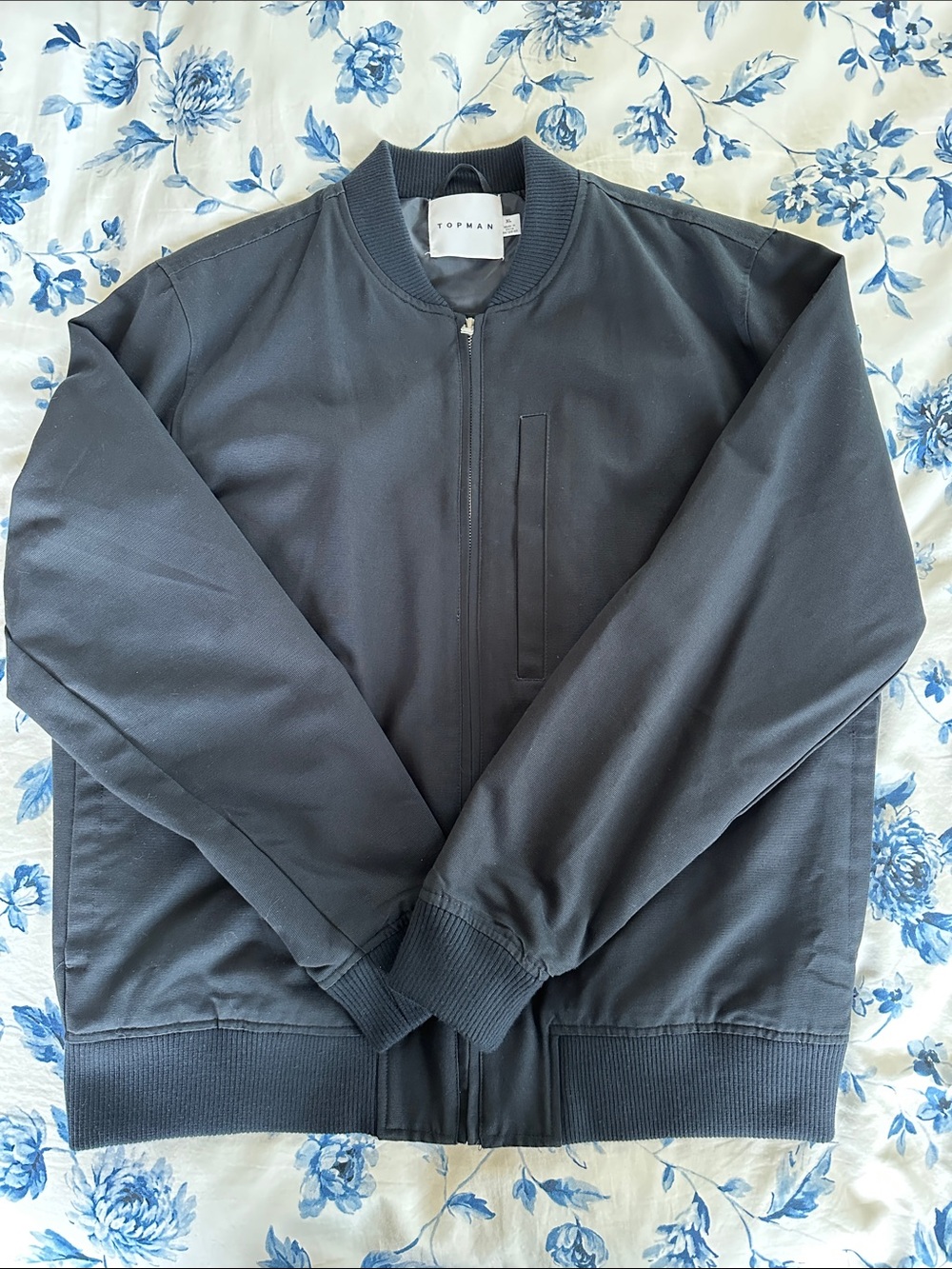 Topman Navy Blue Cotton Bomber Jacket Men's Size XL Zip Front Lightweight